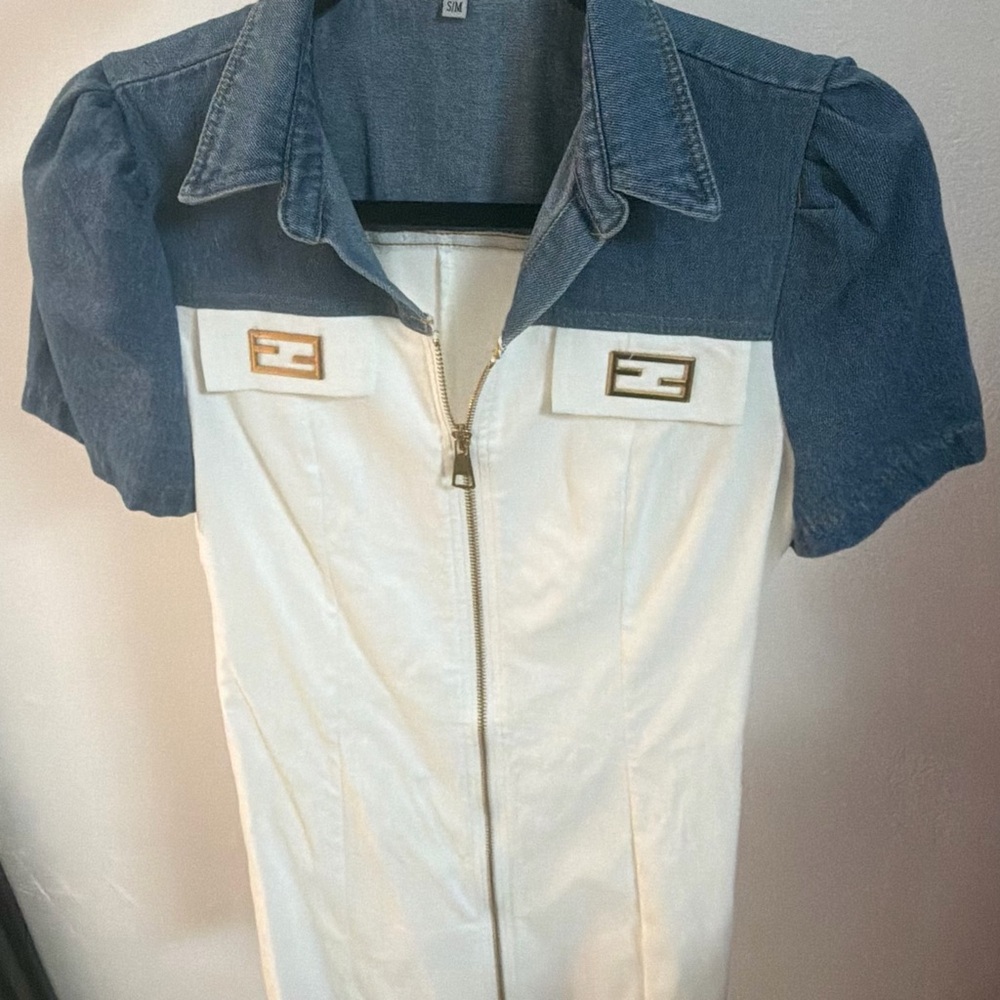 Pastels Denim and Cream Mini Dress